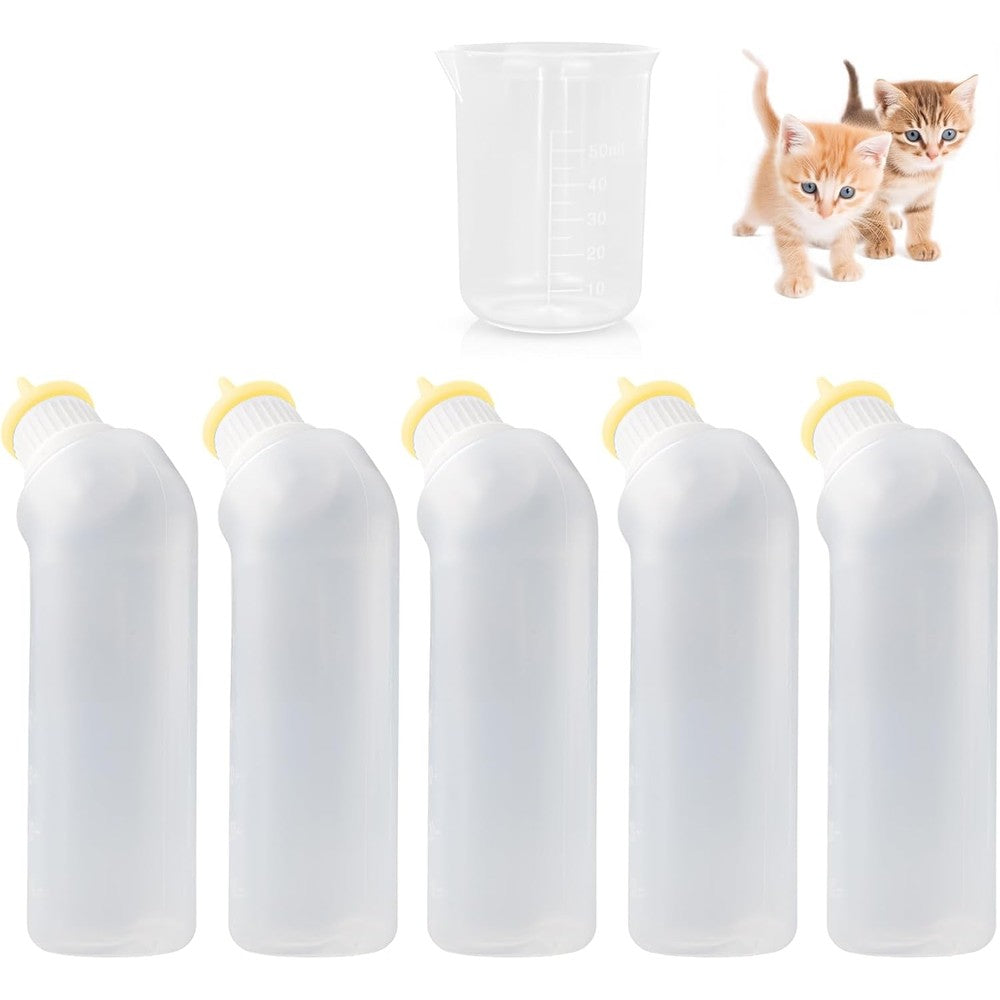 Jiaxix 5Pack Kitten Bottle For Nursing Puppy Milk Kitten Bottles Feeding Kit With Silicone Nipple For Newborn Pets Yellow