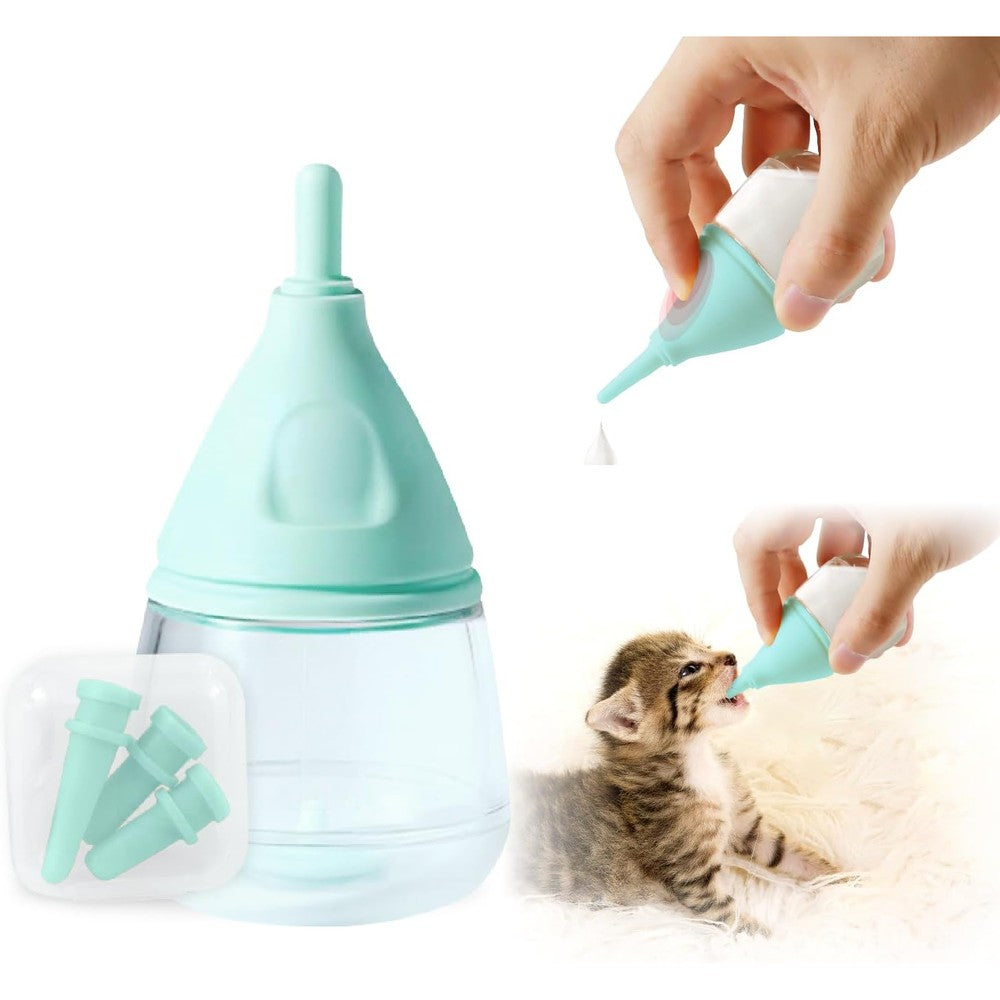 Elevonix RockTech Ergonomic Kitten Bottle Feeding Kit Anti Choking Slow Flow Nursing Feeder For Newborn Small Animals Blue 40 Milliliters