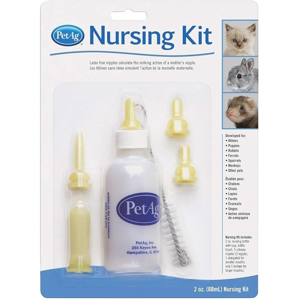 PetAg nursing kit two ounce bottle front view with packaging and accessories
