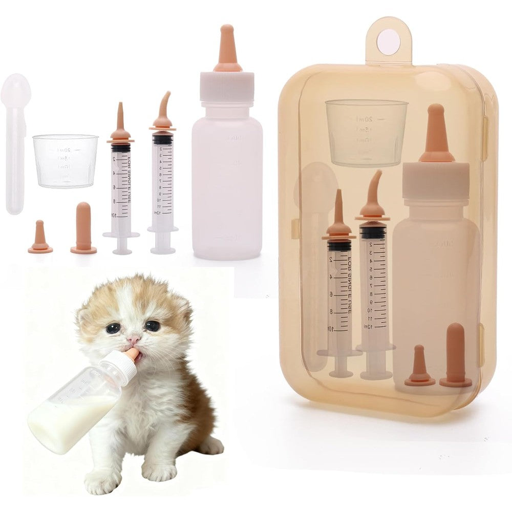 LIAOKAITOU Newborn Pet Feeding Kit Reusable Silicone Nipples Kitten Nursing Bottle Set With Portable Storage Case For Puppies And Small Animals