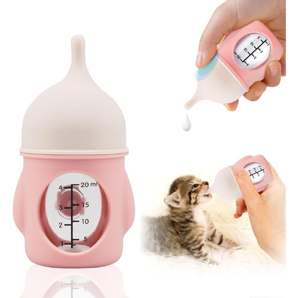 Rock Tech Ergonomic Pet Nursing Bottle Pink 20ml Slow Flow Kitten Feeding Kit For Newborn Puppies And Small Animals