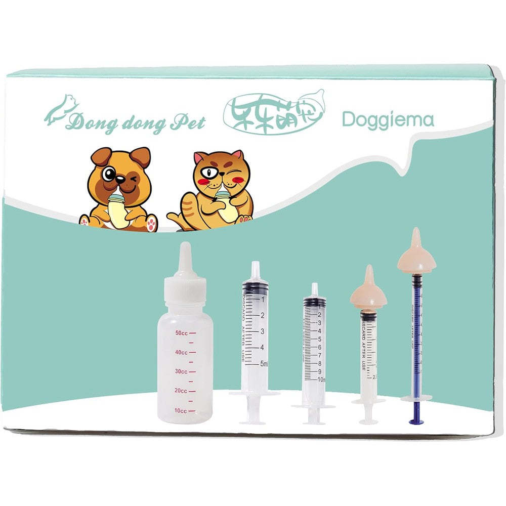 Doggiema Feeding Nipple And Syringes Kit For Newborn Kittens Puppies And Small Animals Includes Silicone Nipples And Multiple Capacity Syringes