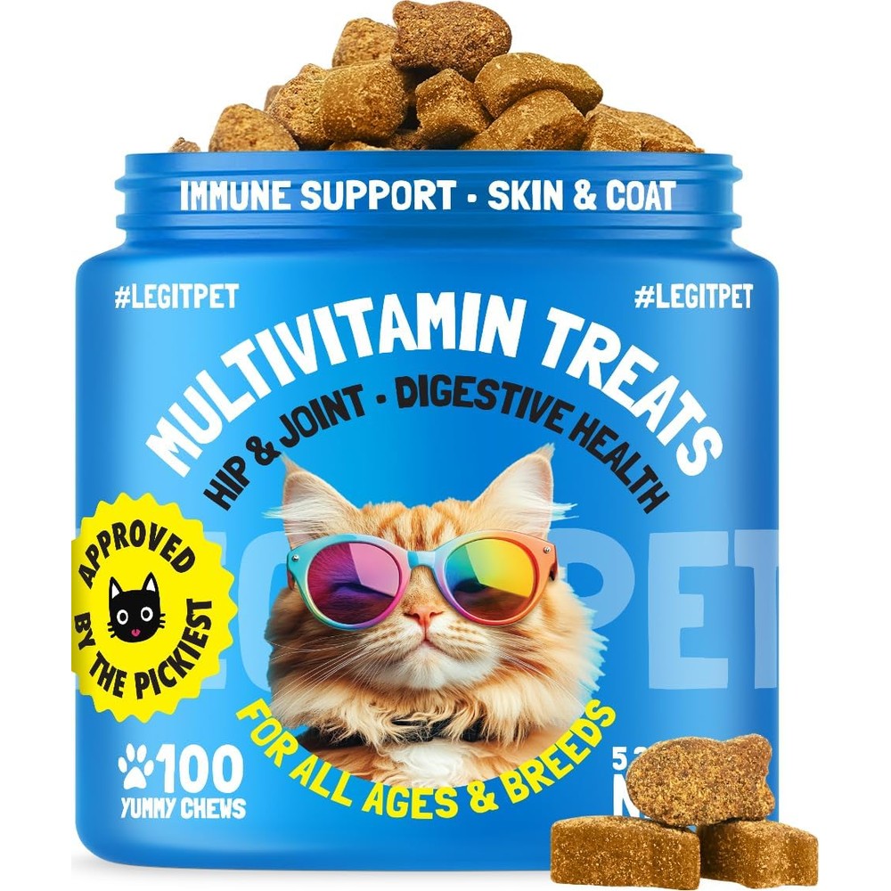 Legitpet multivitamin cat treats front view indoor feline wellness supplement.