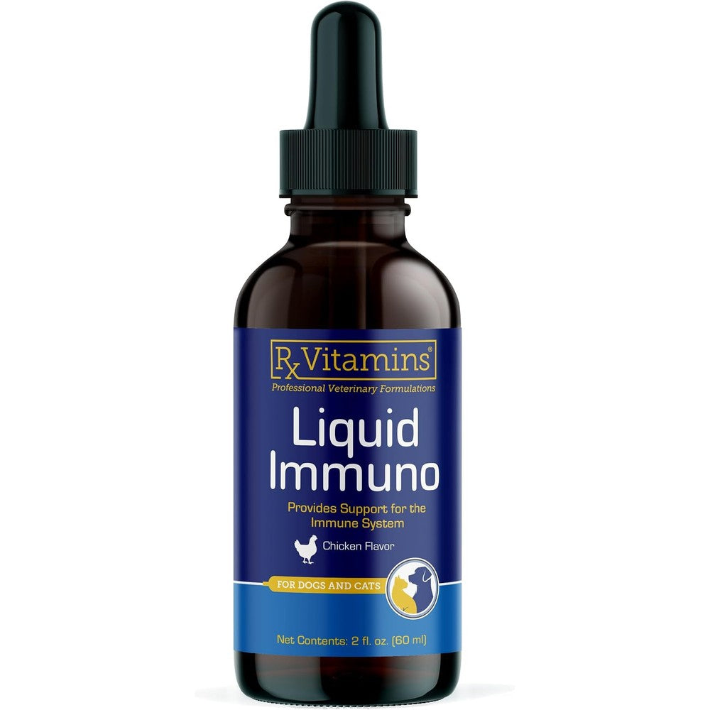 Rx Vitamins Liquid Immuno bottle front view showing chicken flavor labeling