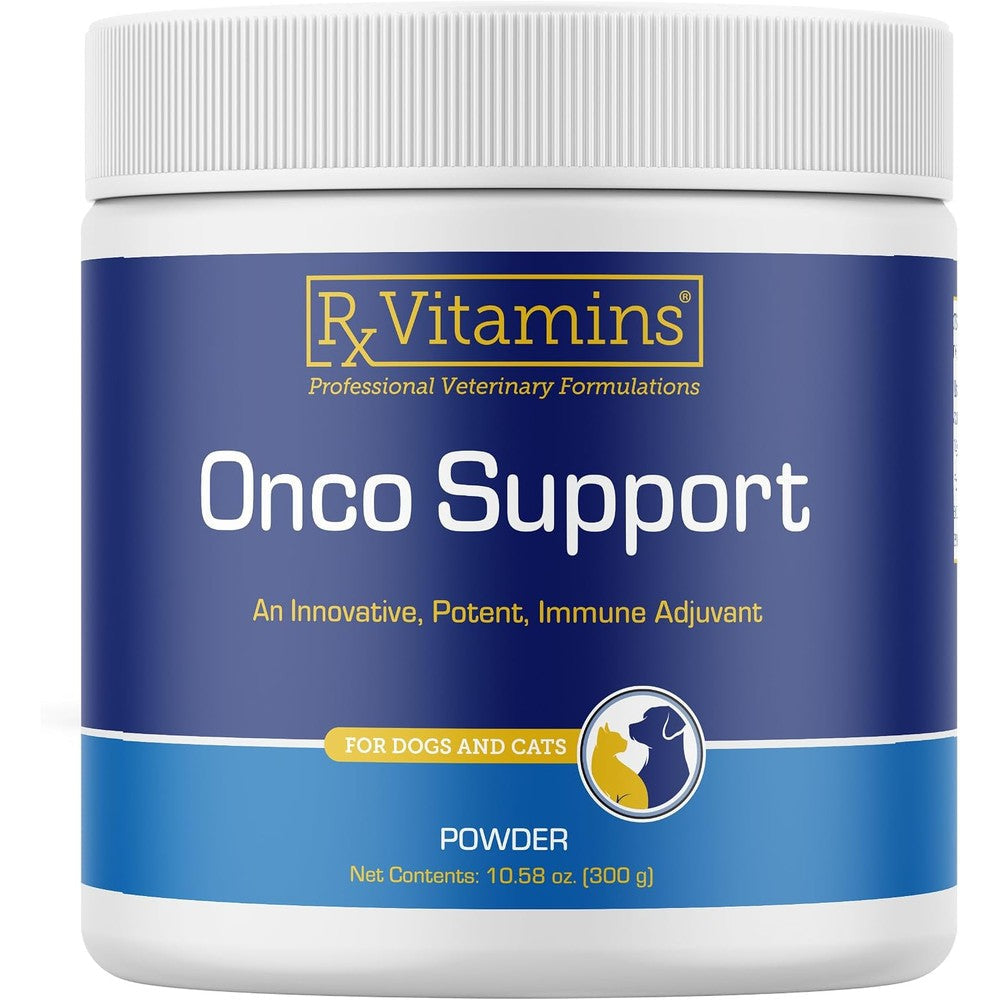 Rx Vitamins Onco Support front view showing the 300g pet supplement container.
