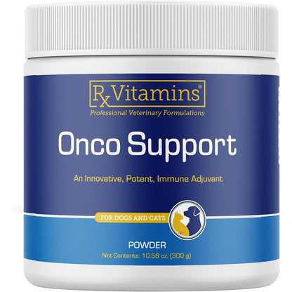 Rx Vitamins Onco Support front view showing the 300g pet supplement container.