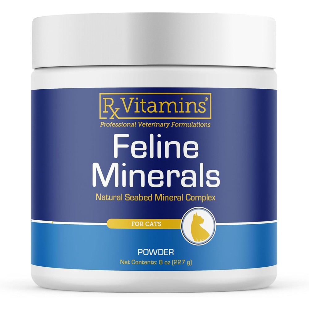 Rx Vitamins Feline Minerals powder supplement front view for cat heart and joint health
