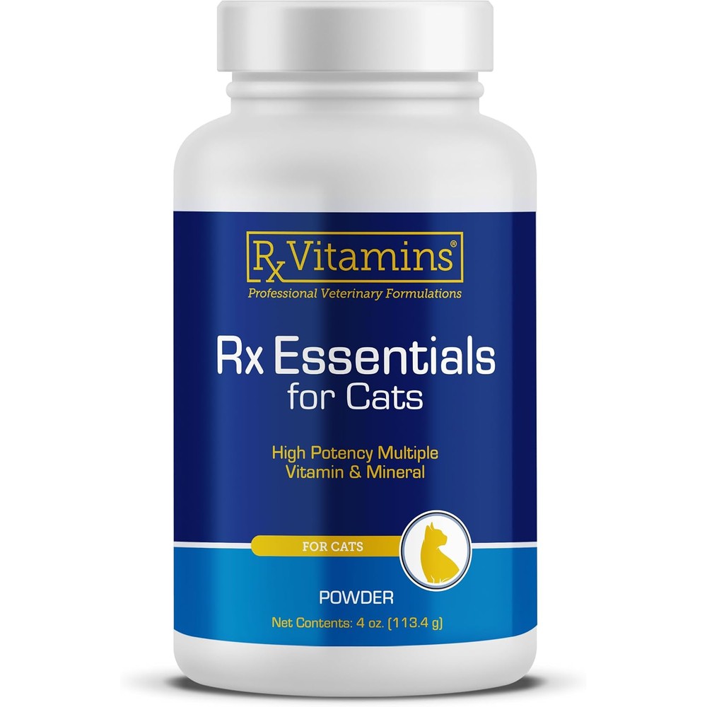 Rx Vitamins Essentials for Cats multivitamin powder front view for feline wellness.