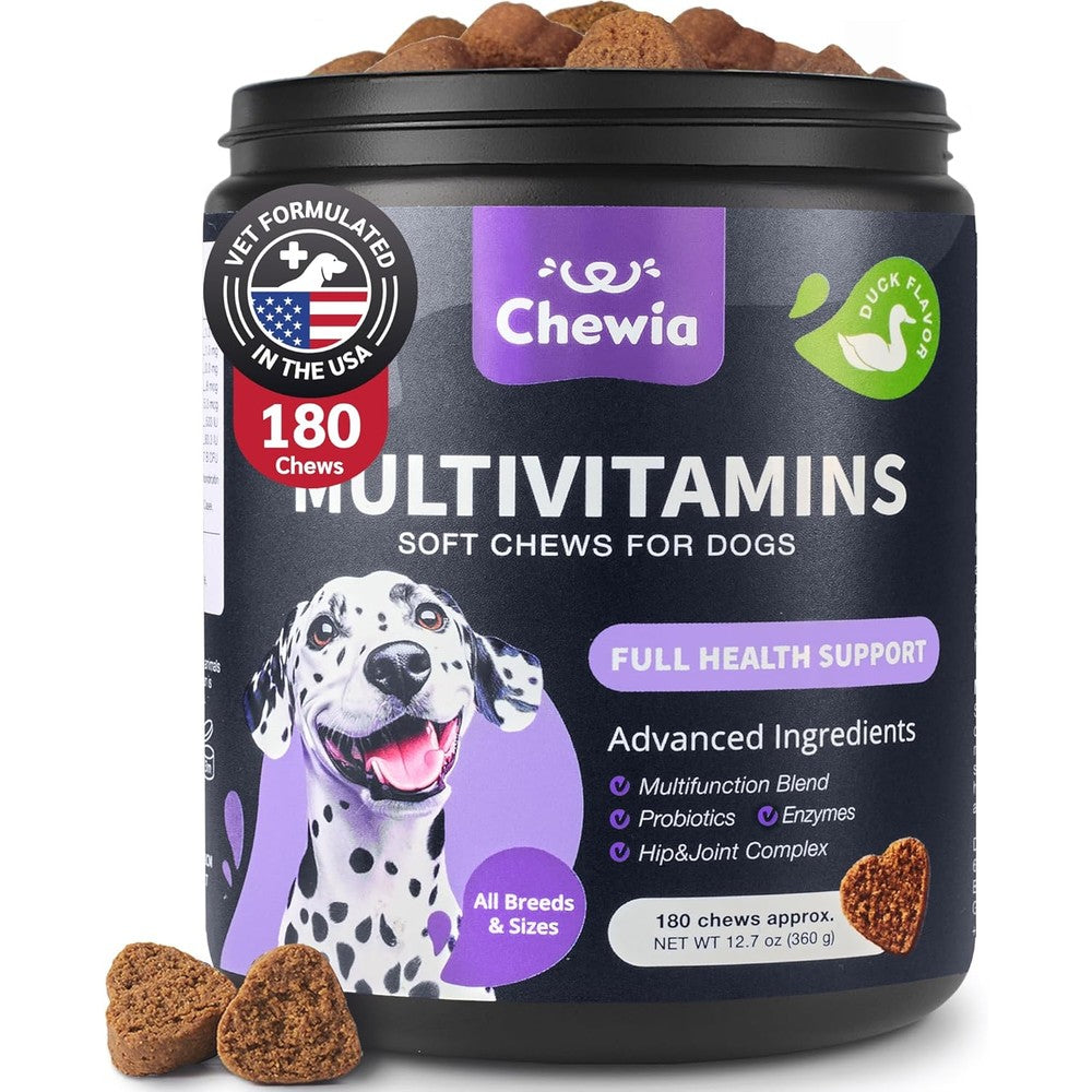 Chewia 15 in 1 dog multivitamin chews front view of bottle