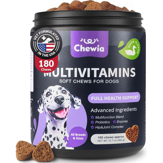 Chewia 15 in 1 dog multivitamin chews front view of bottle