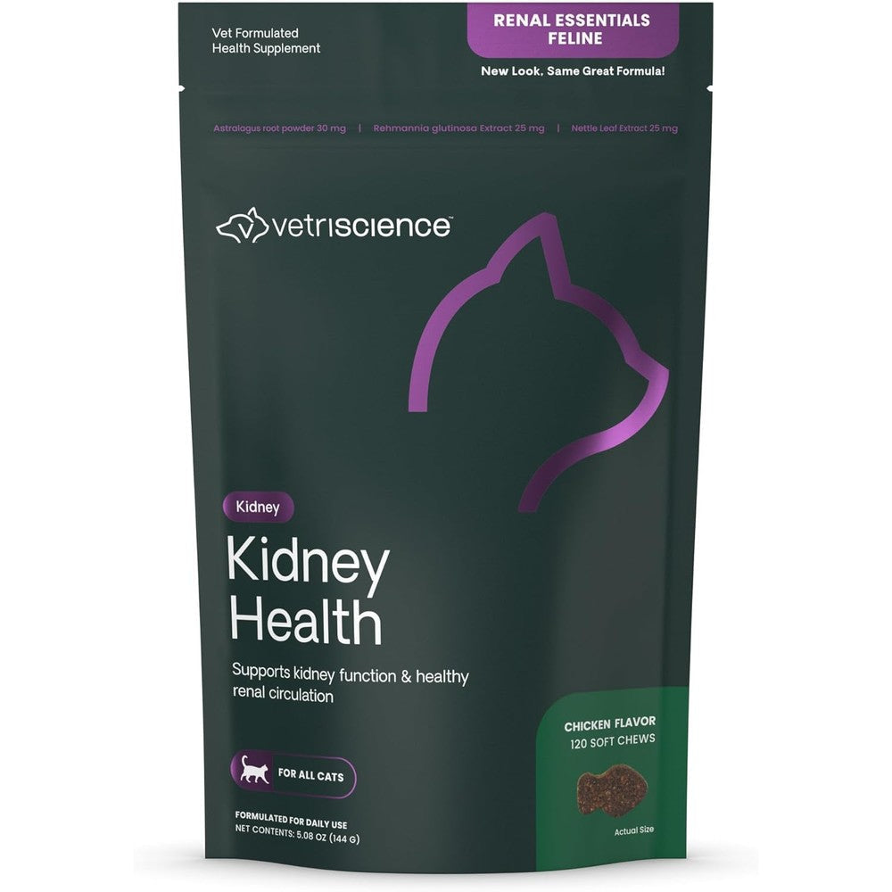 VetriScience Renal Essentials Feline Kidney Health Chews With Astragalus Root And Nettle Seed For Cat Renal Support 120 Count - Image 1