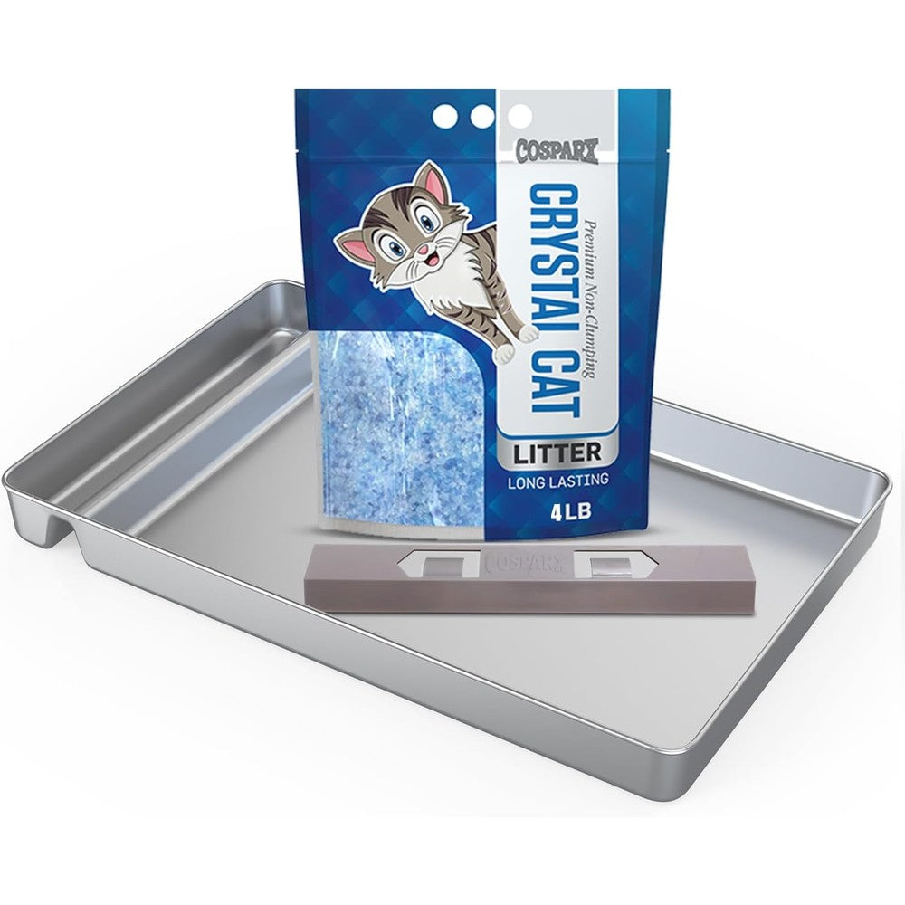 Cosparx Stainless Steel Litter Tray front view with waste extender