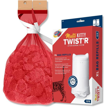 Red Rocket XL Cat Litter Pail Refill Bags front view pack of ten premium pet waste bags.