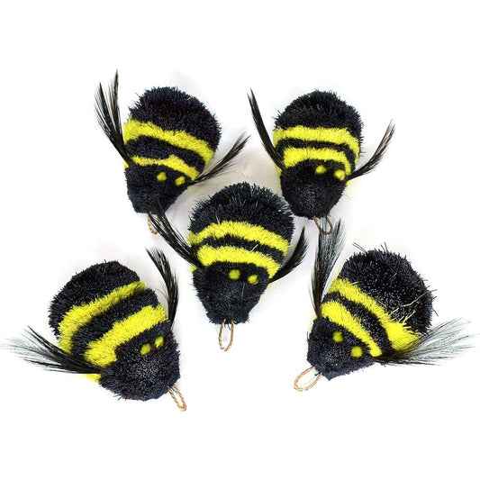 Litterboy Pets Baby Bees Refill Pack front view showing five handcrafted bumblebee cat wand attachments.