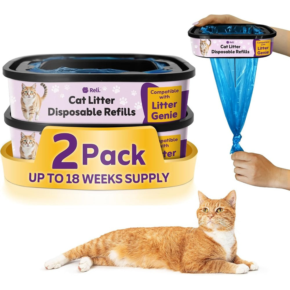 Reli. Cat Litter Refill Bags two pack front packaging view for premium pet waste management.