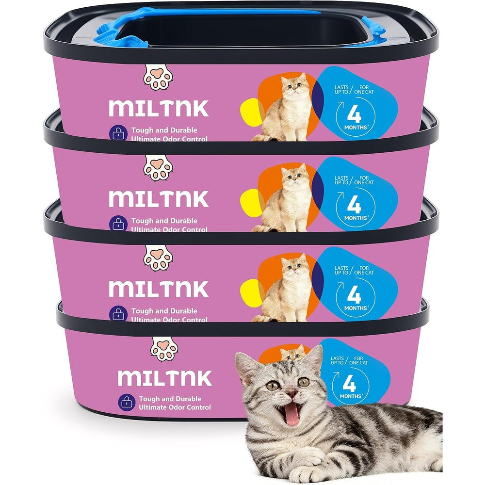 MILTNK cat litter refill bags 4 pack front view showcasing purple packaging.