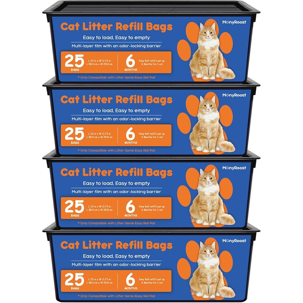 MonyRoost cat litter refill bags four pack front view displaying the packaging box.