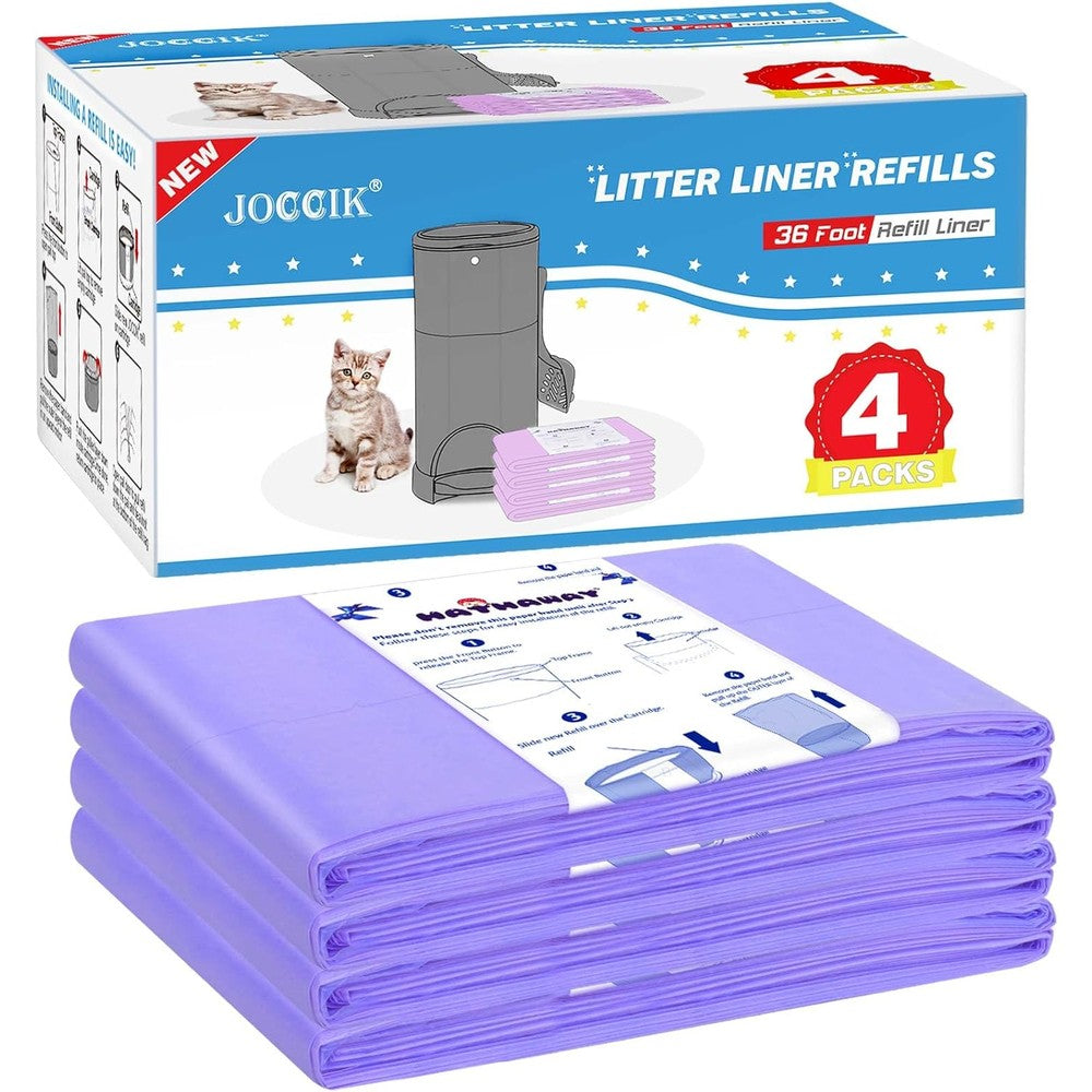 RUZAKO Litter Refill Bags 4 Pack retail packaging front view showcasing compatibility with cat litter disposal systems