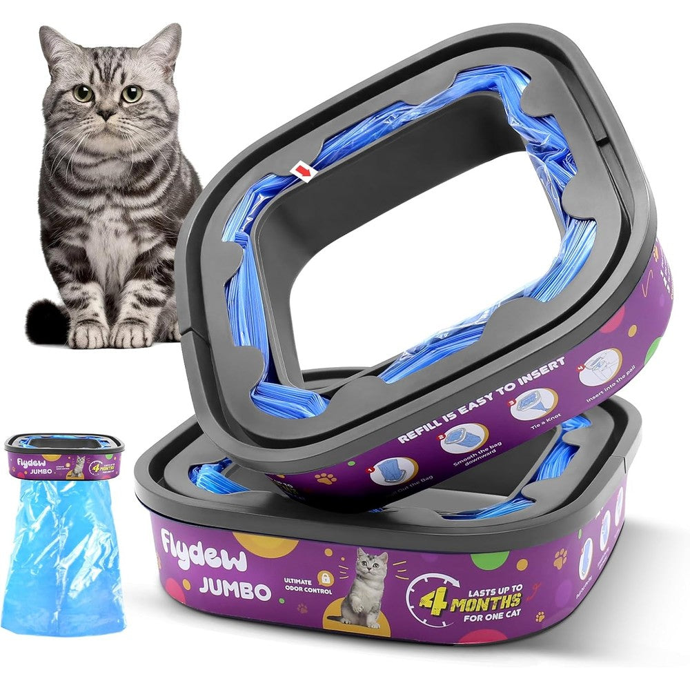 Flydew cat litter refill bags two pack front view showing purple jumbo cartridges.