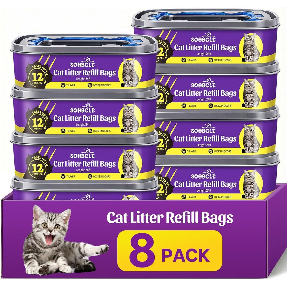 SOHBCLE cat litter refill bags eight pack front view package for odor control pails.