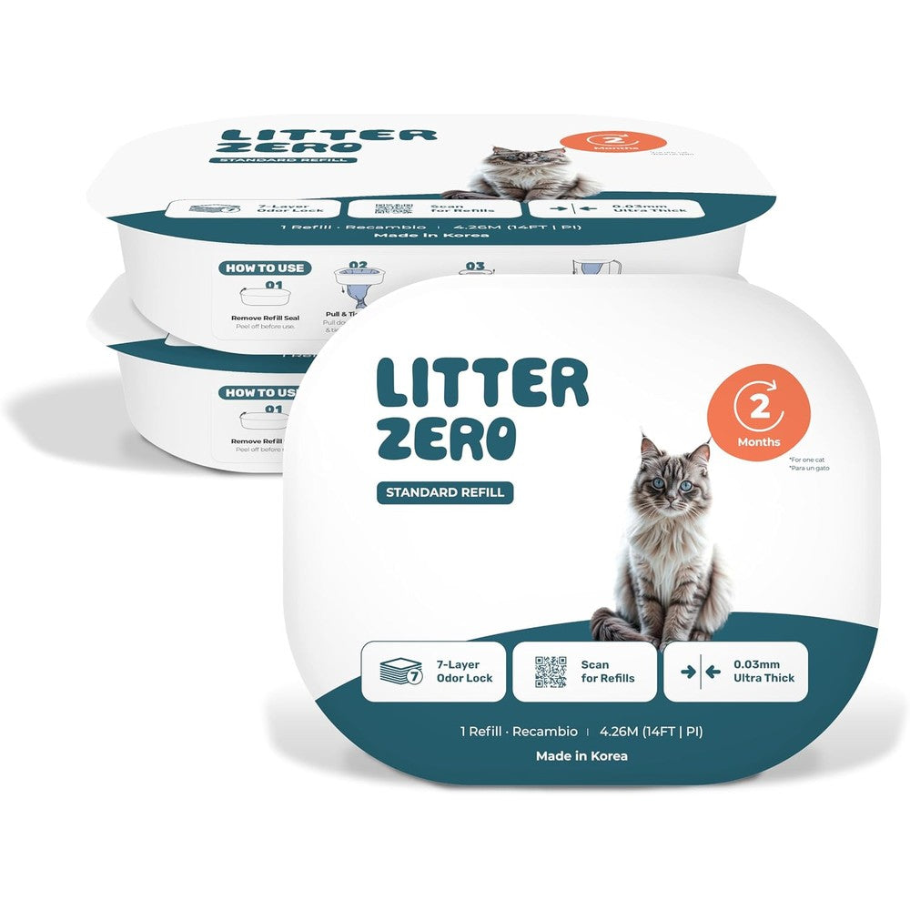 Petsnology Litter Zero Refill Bags three pack front view showcasing the premium odor lock packaging.
