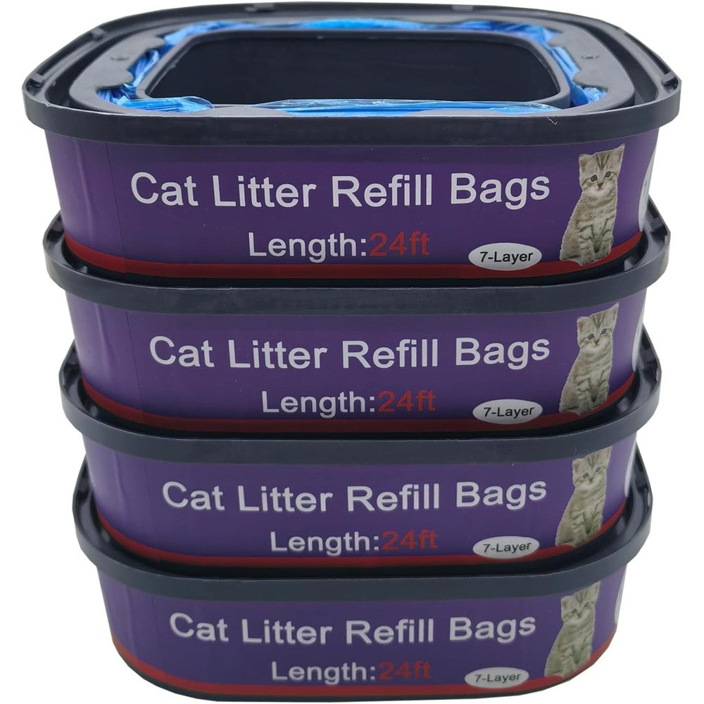 DANMBAQU four pack cat litter refill bags front view showcasing odor control cartridges.