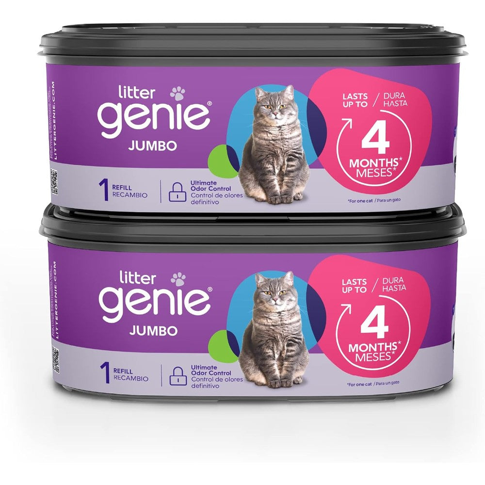 Litter Genie refill bags jumbo two pack front view showing purple packaging