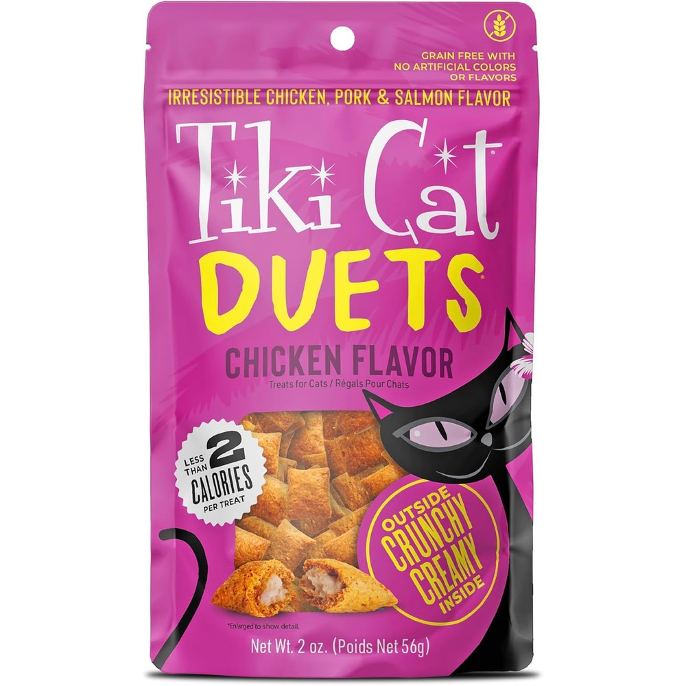 Tiki Cat Duets Dual Texture Cat Treats Chicken Flavor 2 Ounce Pouch 8 Count Multipack