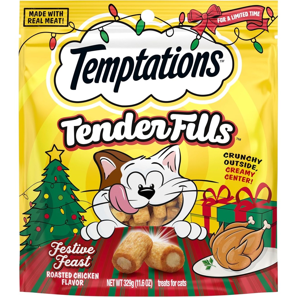 Temptations Tender Fills Crunchy And Soft Adult Cat Treats Festive Feast Roasted Chicken Flavor Dual Textured Treats 11.6 Ounce Pouch
