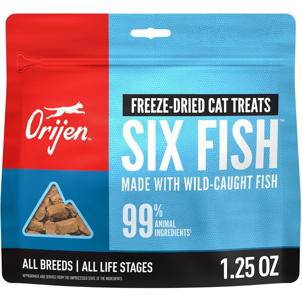 Orijen Six Fish Freeze Dried Cat Treats Grain Free High Protein Raw Animal Ingredients For All Life Stages One Point Two Five Ounce Bag