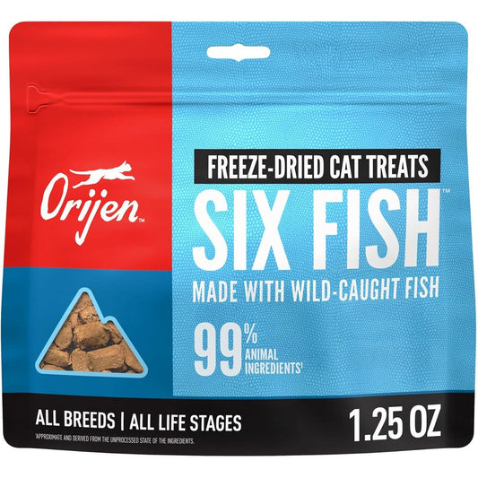 Orijen Six Fish Freeze Dried Cat Treats Grain Free High Protein Raw Animal Ingredients For All Life Stages One Point Two Five Ounce Bag