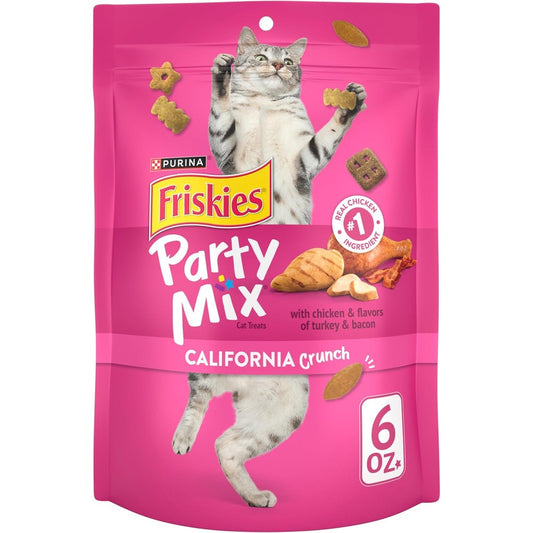 Purina Friskies Party Mix California Crunch With Chicken Turkey And Bacon Flavors Crunchy Cat Treats Six Ounce Pouches Pack Of Six
