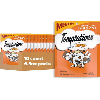 Temptations Classic Crunchy And Soft Cat Treats Tantalizing Turkey Flavor For Adult Feline Maintenance 6.3 Ounce Pouch Pack Of 10