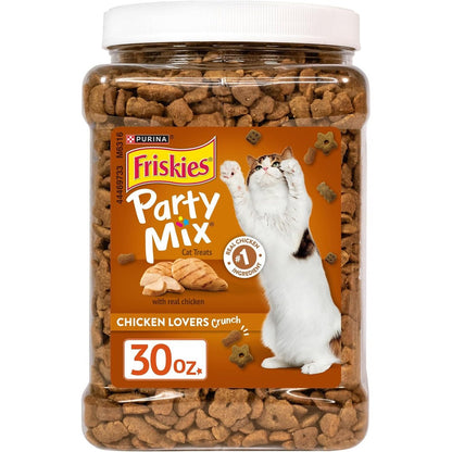 Purina Friskies Party Mix Chicken Lovers Crunch Crunchy Cat Treats Made With Real Chicken Flavor Packed Snacks For Adult Cats Thirty Ounce Canister