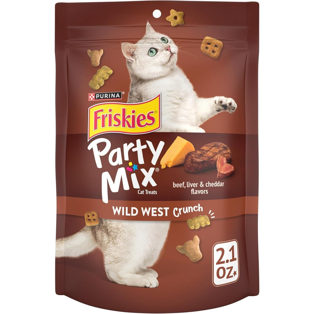 Purina Friskies Party Mix Wild West Crunch Beef Liver And Cheddar Flavored Crunchy Cat Treats Pack Of 10 2.1 Ounce Pouches
