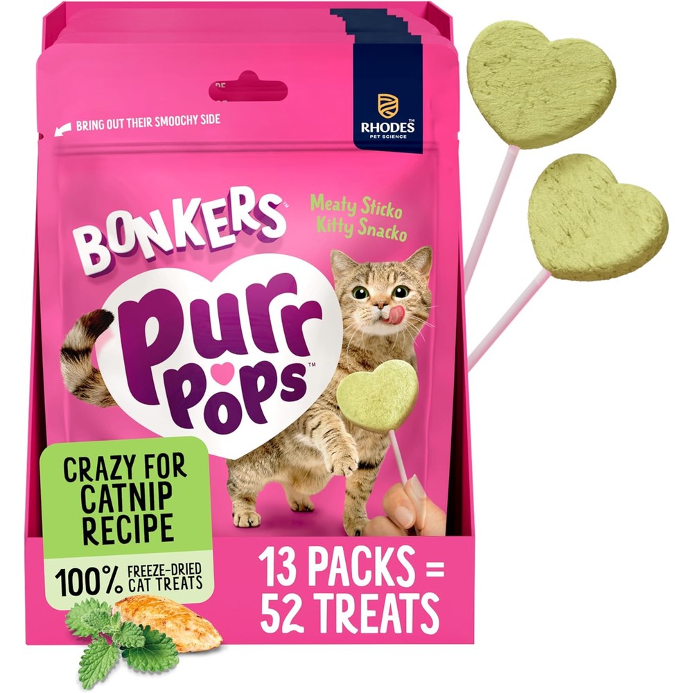 Bonkers Purrpops Freeze Dried Crazy For Catnip Recipe Flavored Lollipop Cat Treats For All Breeds And Ages 4 Pack Pack Of 13