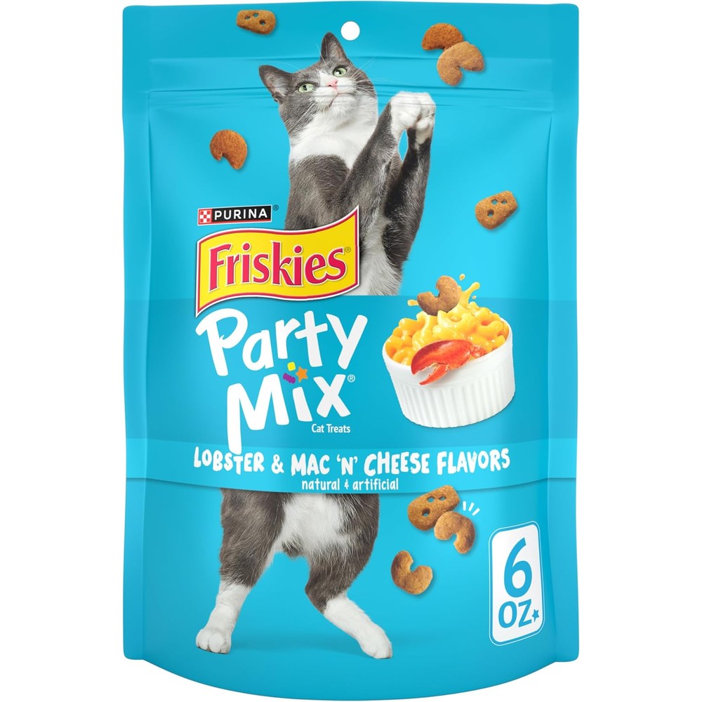 Purina Friskies Party Mix Lobster And Mac N Cheese Flavors Crunchy Cat Treats Pack Of Six Six Ounce Pouches For Adult Cats Imported From USA