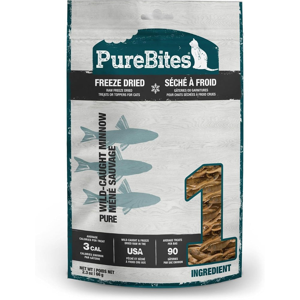 PureBites Minnow Freeze Dried Cat Treats One Ingredient Pure Wild Caught Made In USA Raw Healthy Meal Topper And Snack Two Point Three Ounce