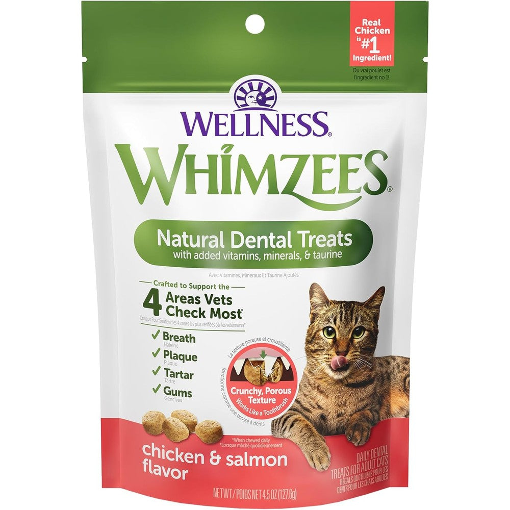 Wellness Whimzees Cat Dental Treats For Breath Plaque And Tartar Chicken And Salmon Flavor 4.5 Ounce Bag