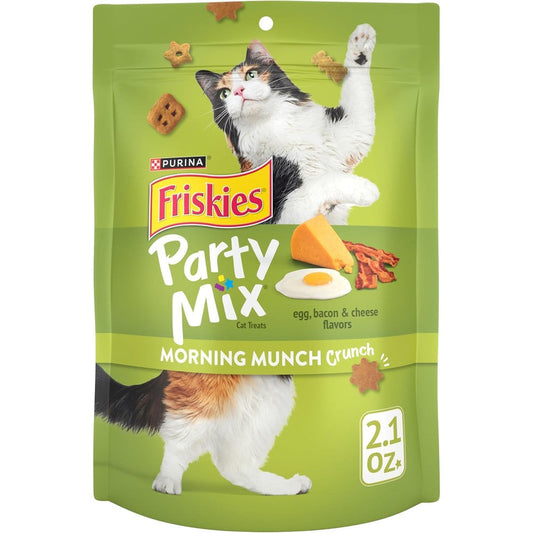 Friskies Party Mix Morning Munch Crunch Cat Treats With Egg Bacon And Cheese Flavors For Adult Cats 2.1 Ounce Pouch Pack Of 10