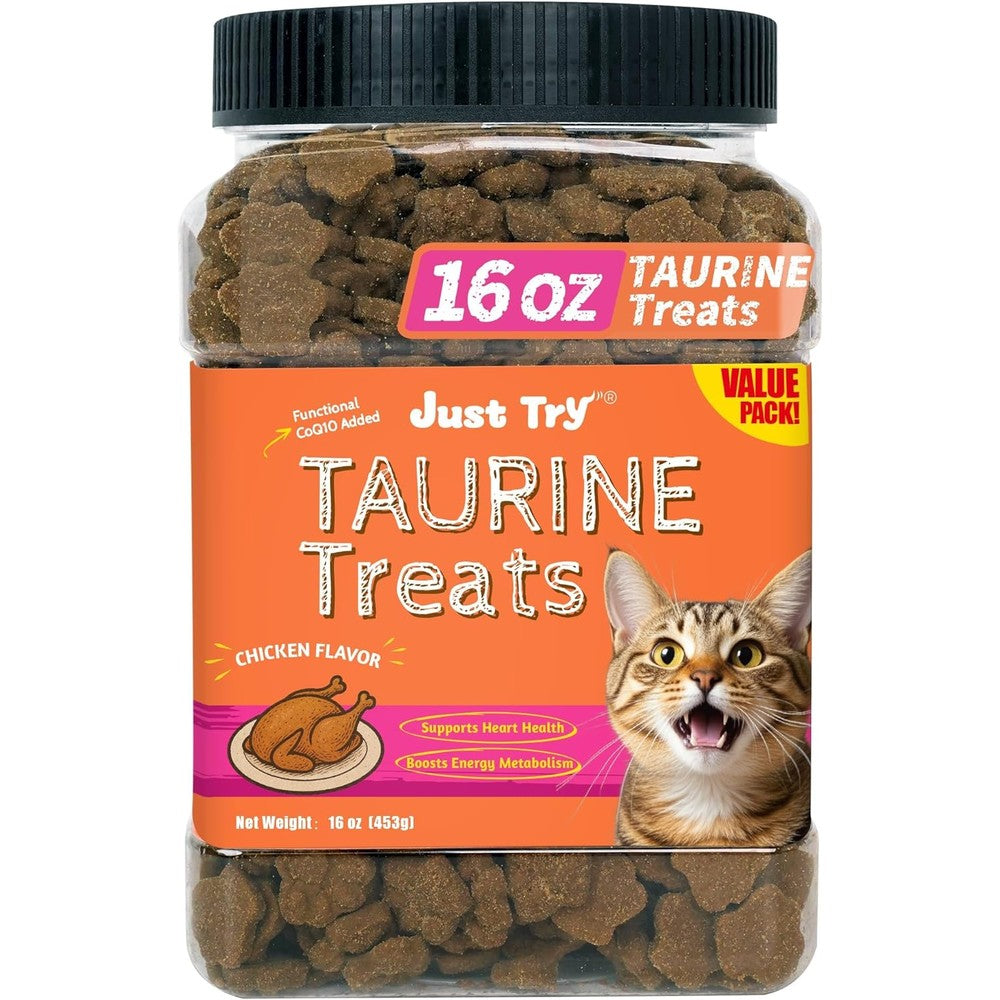 Just Try Taurine Treats With Coenzyme Q10 For Cats Advanced Heart Health And Vision Support Chicken Flavored Crunchy Chews Sixteen Ounce
