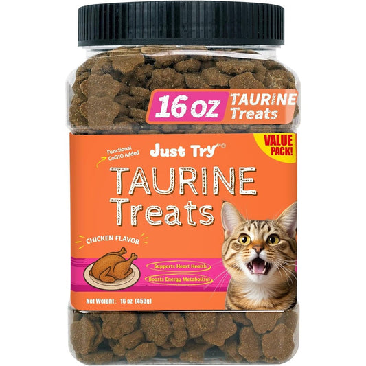 Just Try Taurine Treats With Coenzyme Q10 For Cats Advanced Heart Health And Vision Support Chicken Flavored Crunchy Chews Sixteen Ounce