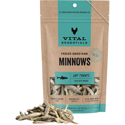 Vital Essentials Freeze Dried Raw Minnows Cat Treats Single Ingredient Grain Free Premium Whole Animal Protein Premium Snacks For Cats 1.5 Ounce Bag