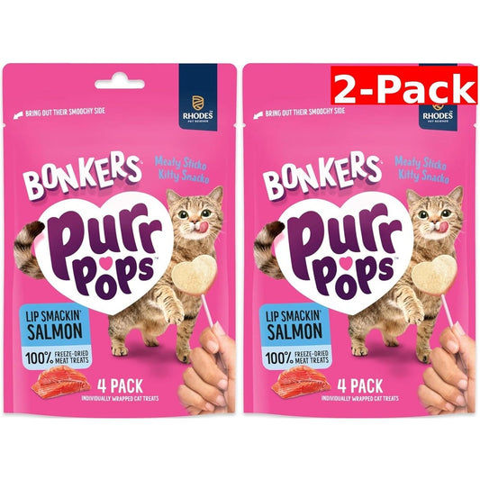 Bonkers Purrpops Freeze Dried Salmon Flavored Lollipop Cat Treats For All Breeds And Ages Food Topper Pack Of Two Total Eight Pieces