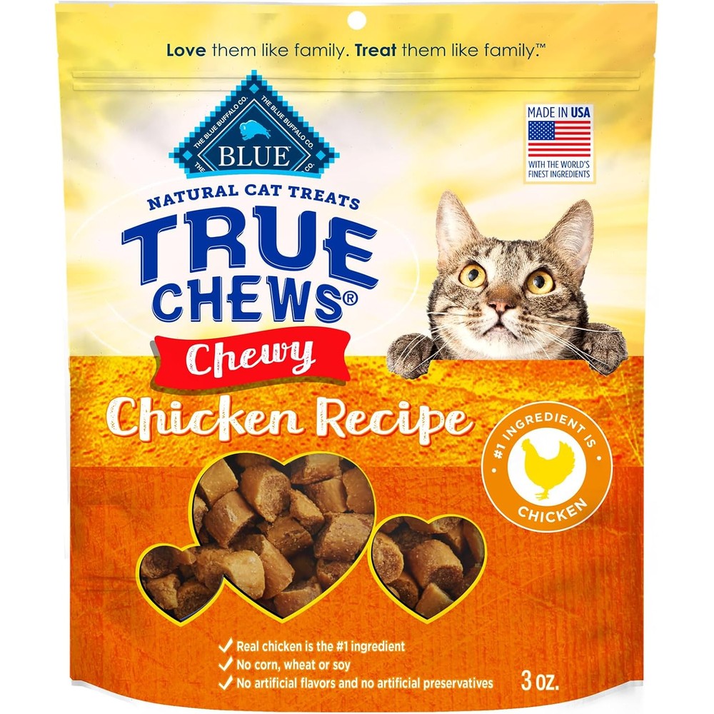 Blue Buffalo True Chews Natural Chewy Cat Treats Made In The USA Premium Chicken Recipe Wholesome Bites In A Three Ounce Resealable Bag