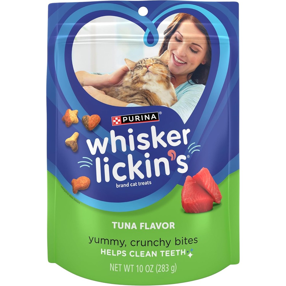 Purina Whisker Lickin's Crunchy And Yummy Tuna Flavor Cat Treats Tartar Control Four Pack 10 Ounce Pouches