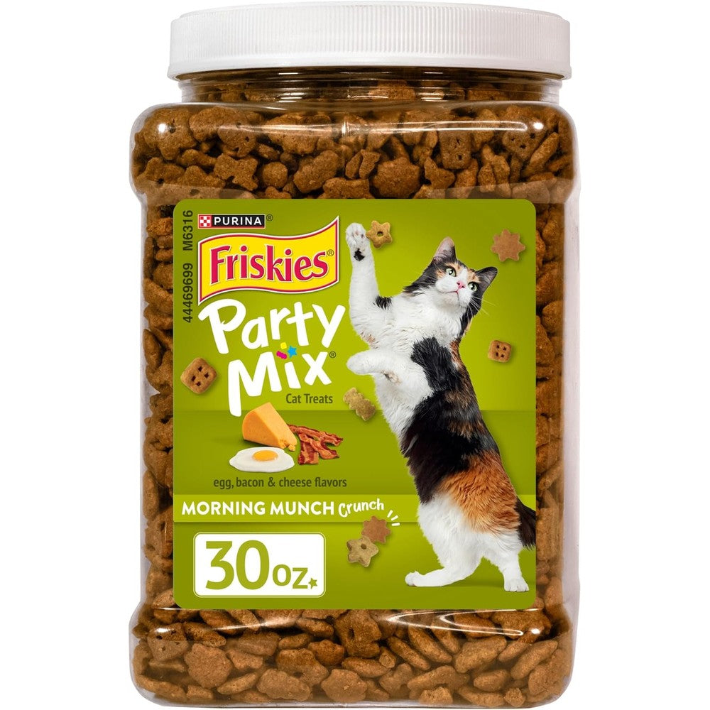 Purina Friskies Party Mix Morning Munch Crunch Egg Bacon And Cheese Flavors Crunchy Cat Treats For Adult Cats Thirty Ounce Canister