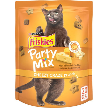 Purina Friskies Party Mix Cheezy Craze Crunch Crunchy Cheese Flavor Adult Cat Treats Twenty Ounce Pouch