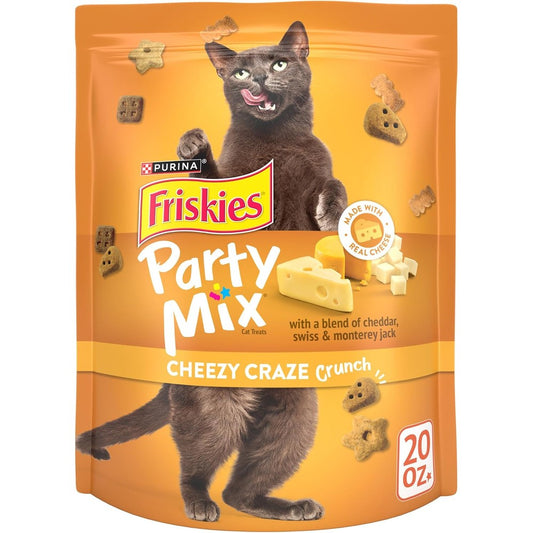 Purina Friskies Party Mix Cheezy Craze Crunch Crunchy Cheese Flavor Adult Cat Treats Twenty Ounce Pouch
