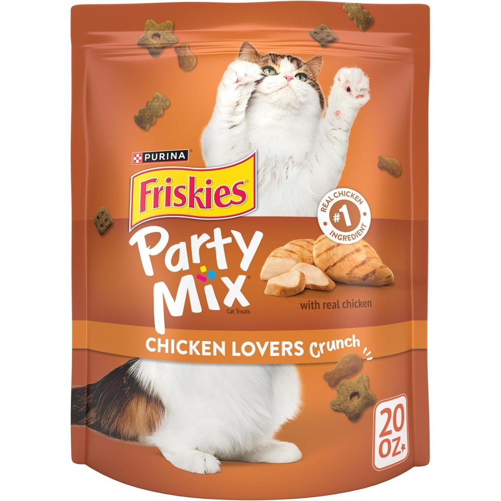 Purina Friskies Party Mix Chicken Lovers Crunch Crunchies Adult Cat Treats Twenty Ounce Resealable Pouch